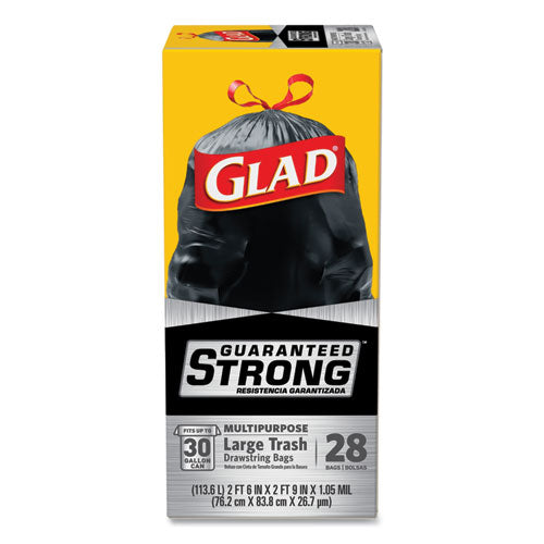 Glad Drawstring Large Trash Bags 30 Gallon Black (28 Bags) 78966