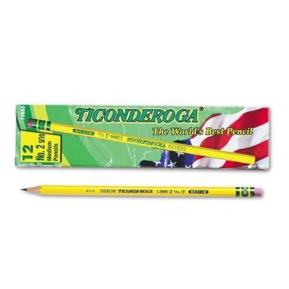 Ticonderoga F #2.5 HB Yellow Barrel Pencils With Eraser (12 Count) 13885