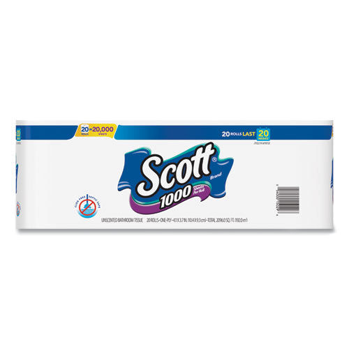 Scott Standard Roll Bathroom Toilet Tissue Paper 1 Ply 1000 Sheets White (40 Rolls) KCC20032