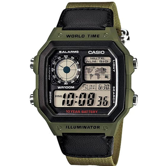 Casio Men's World Time Green Digital Watch AE-1200WHB
