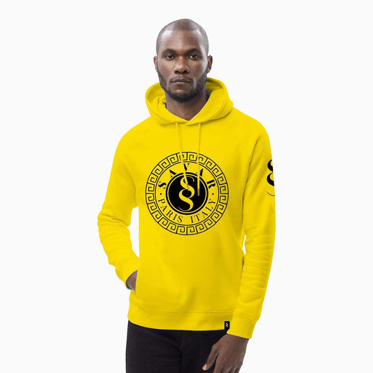 Men's Emblem Printed Yellow Hoodie