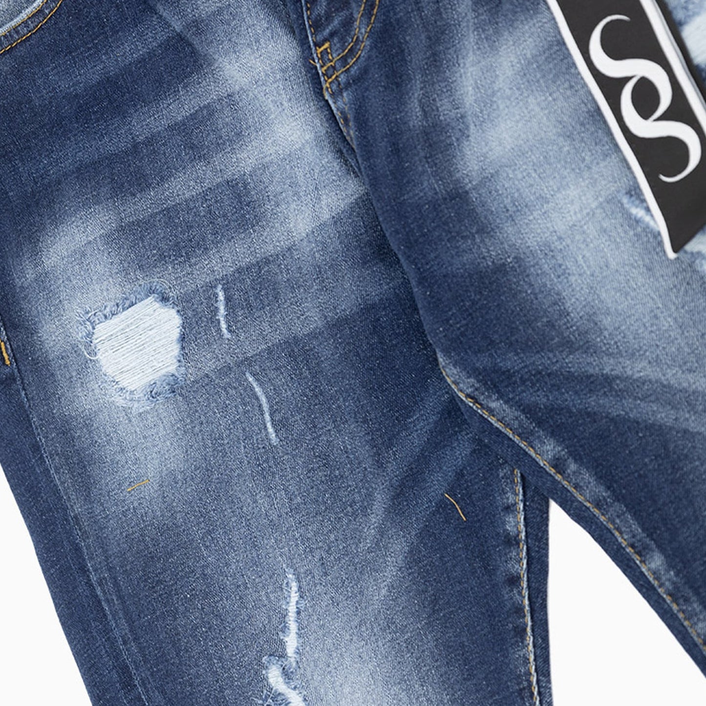 Men's Ribbed Dark Stonewash Slim Denim Jeans Pant