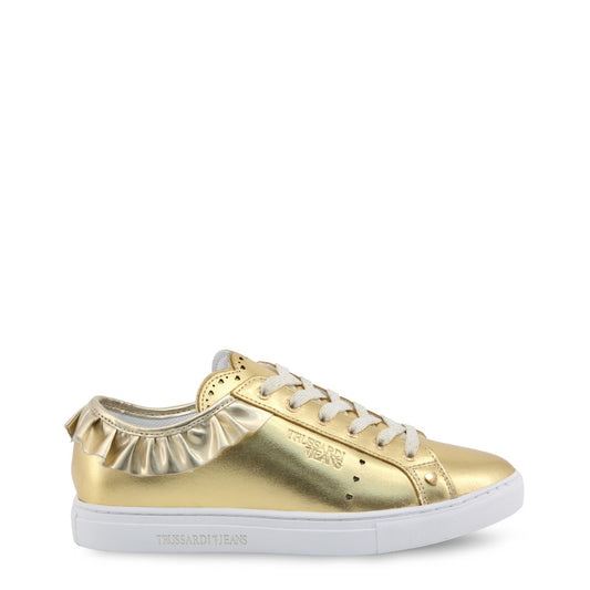 Trussardi Laminated Leather Ruffle Gold Women's Casual Shoes 79A00232-M053