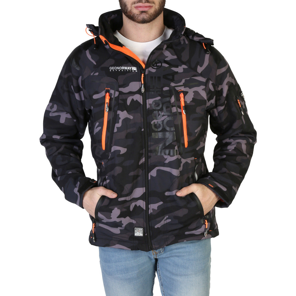 Geographical Norway Techno Camo Hooded Black/Orange Men's Jacket