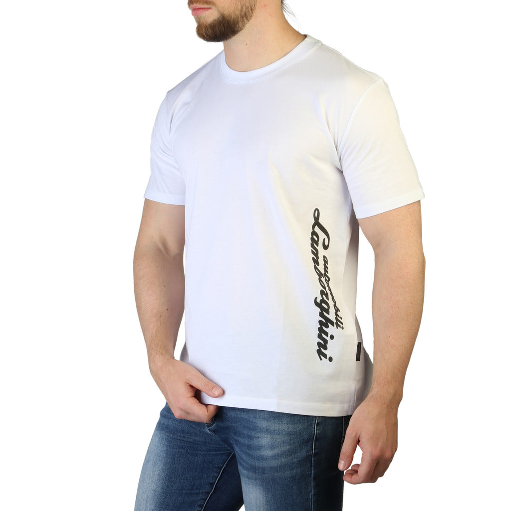 Lamborghini Script Logo White Men's T-Shirt B3XVB7B530260003