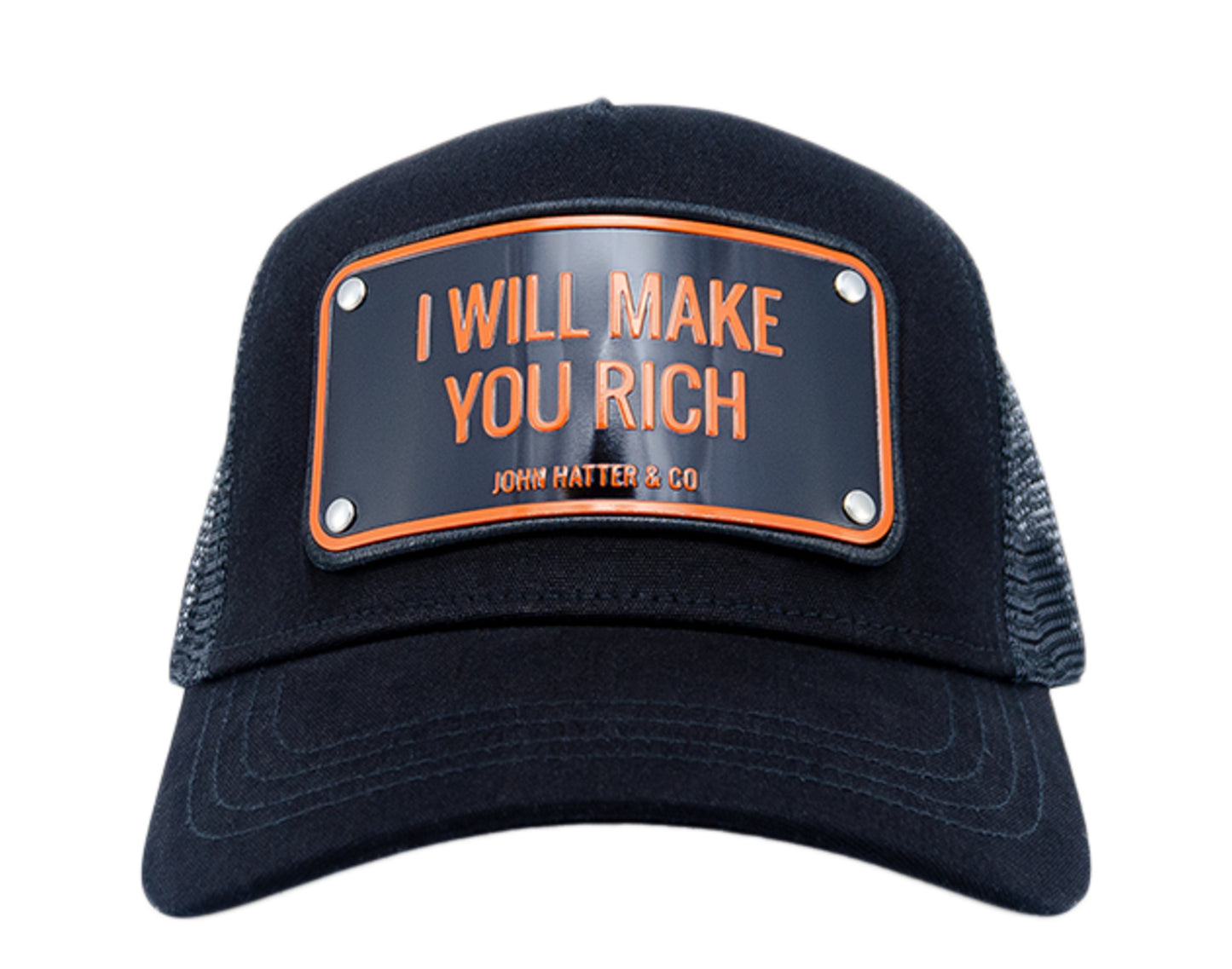 John Hatter & Co I Will Make You Rich Black/Orange Trucker Hat 1006-BLACK