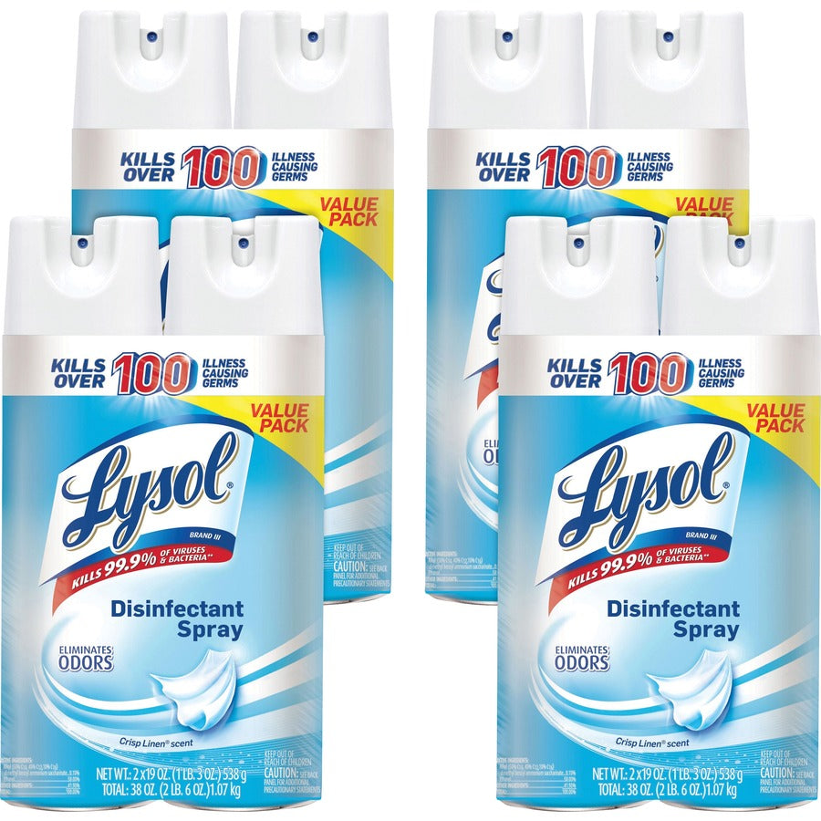 Lysol Crisp Linen Disinfectant Spray 2 Pack 19 oz Aerosol Can (8 Count) 99608