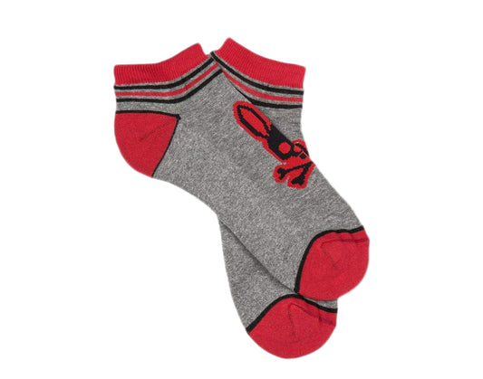Psycho Bunny Solid Low Cut Sport Grey Jaspe Red Men's Socks 11108-GRY