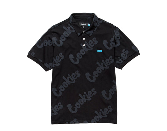 Cookies Floressence Cotton Jersey Repeated Logo Polo Black Shirt 1542K3869-BLK