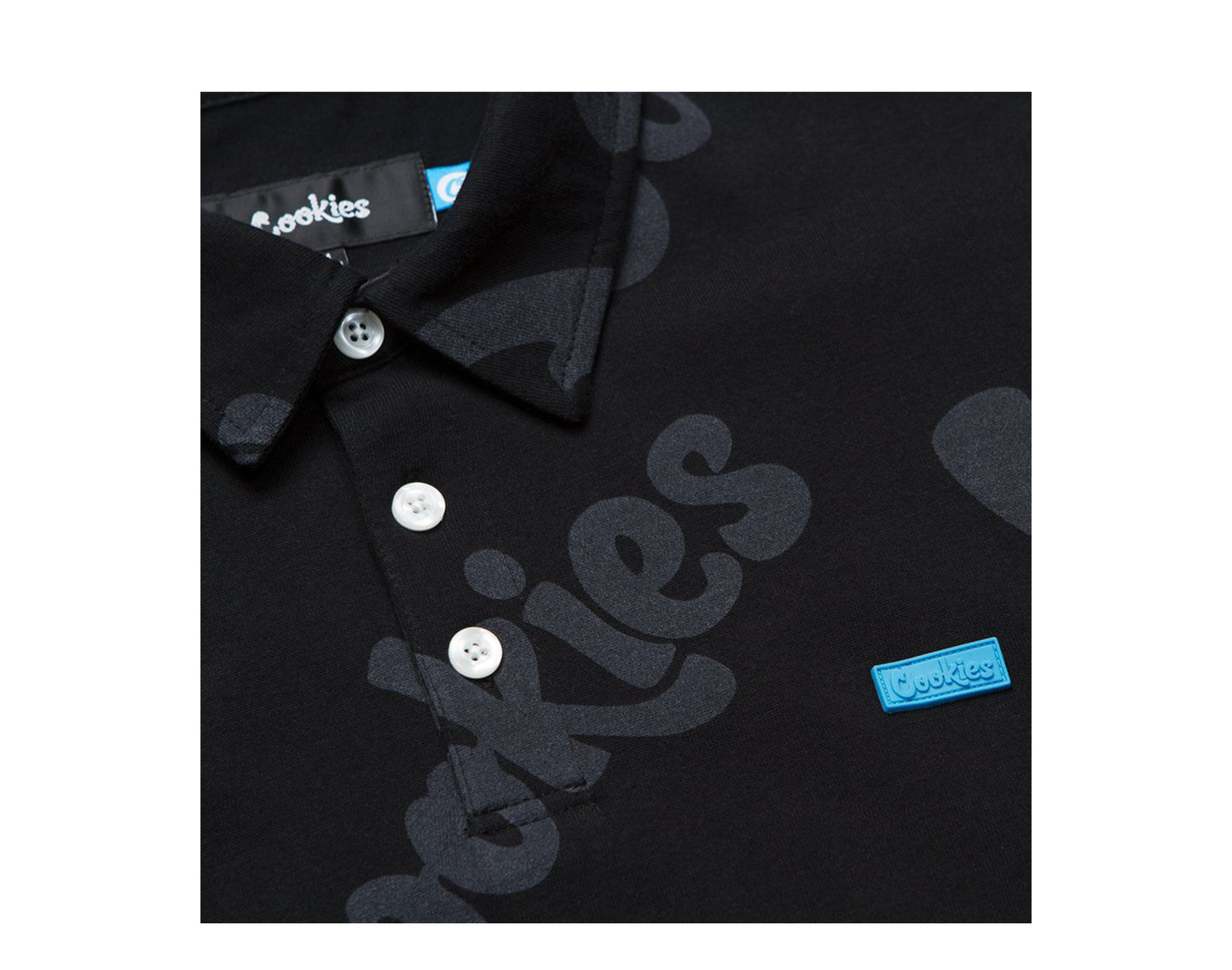 Cookies Floressence Cotton Jersey Repeated Logo Polo Black Shirt 1542K3869-BLK
