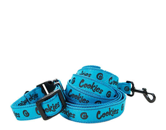 Cookies Original Logo Thin Mint Blue/Black Dog Leash And Collar 1544A4245-BLU