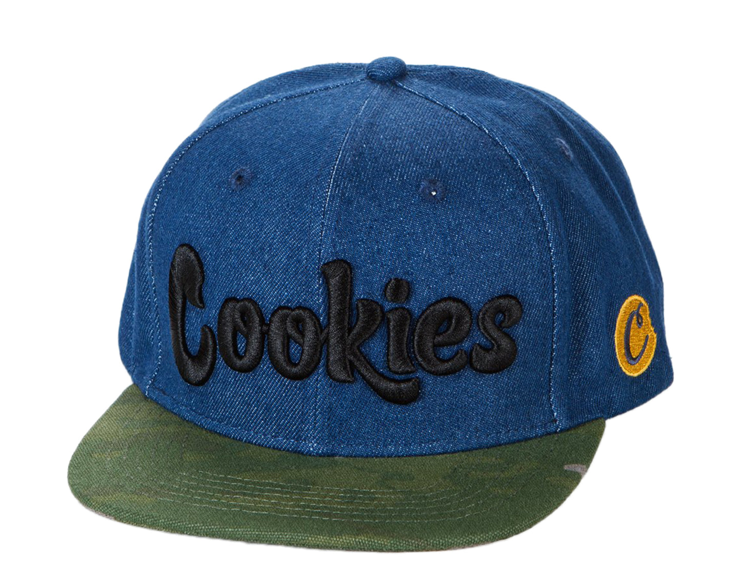 Cookies Backcountry Denim Embroidered Logo Camo Blue Snapback Hat 1546X4317-BLD