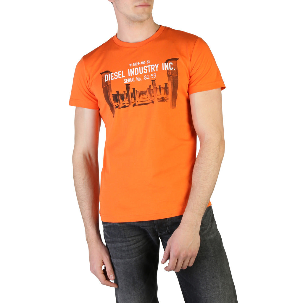 Diesel T-DIEGO-S13 Graphic Diesel Industry Print Orange Men's T-Shirt 00SEFY0091A