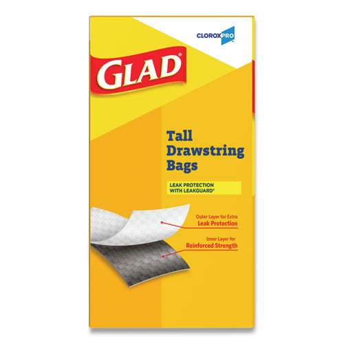 Glad 78526 Kitchen Drawstring Trash Bag 13 Gallon, White/Black, Tall,  Regular, (100 per Box, 4