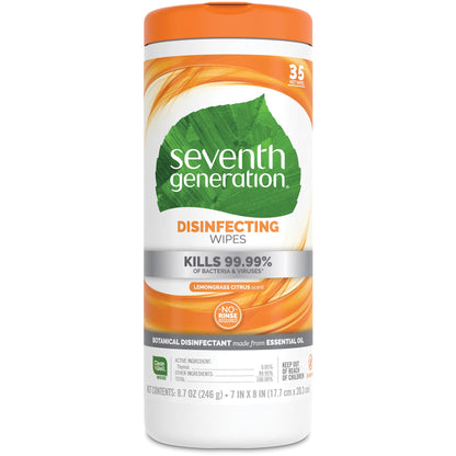 Seventh Generation Botanical Disinfecting Wipes Lemongrass Citrus 1-Ply White 35 Wipes 22812
