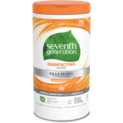 Seventh Generation Botanical Disinfecting Wipes Lemongrass Citrus Scent 70 Count (6 Pack) 22813