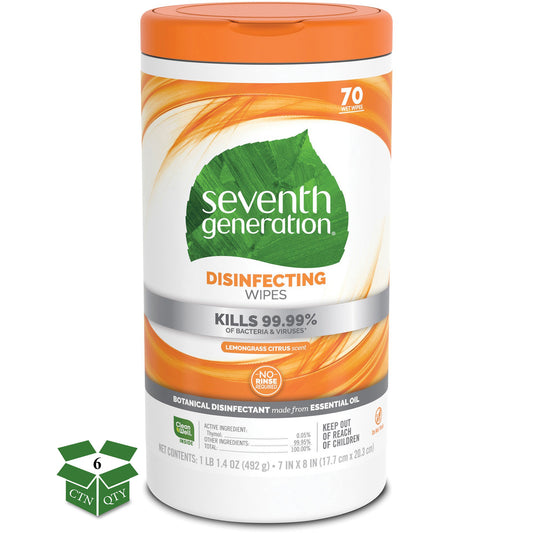 Seventh Generation Botanical Disinfecting Wipes Lemongrass Citrus Scent 70 Count (6 Pack) 22813