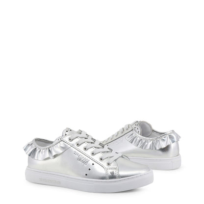Trussardi Laminated Leather Ruffle Silver Women's Casual Shoes 79A00232-M020