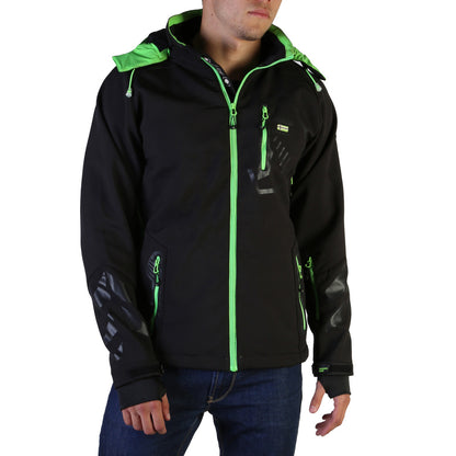 Geographical Norway Tranco Softshell Black/Green Hooded Men's Jacket