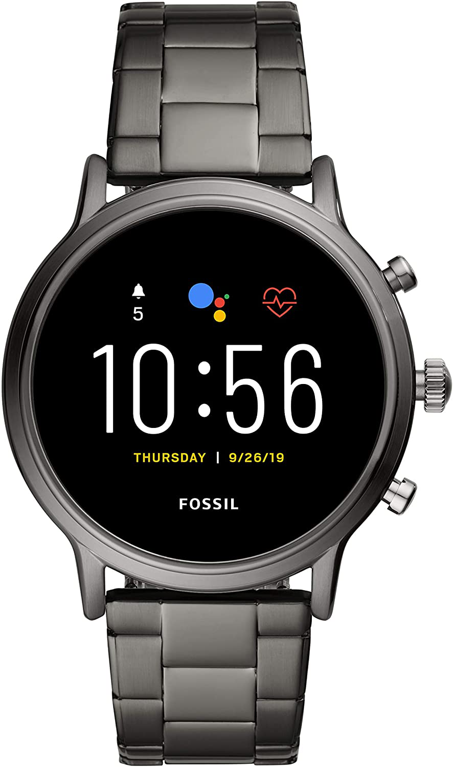 Fossil Carlyle Gen 5 Stainless Steel Touchscreen Smoke/Black Silicone Smartwatch
