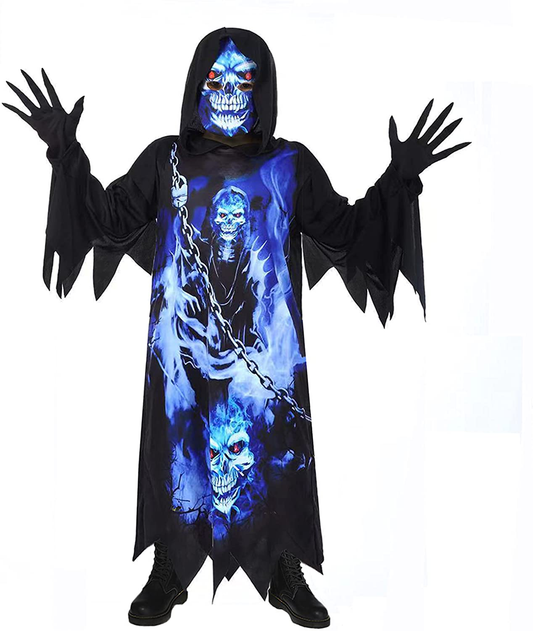 Wbesty Scary Skeleton Robe Spooky Gloves Skull Face Boys Costumes