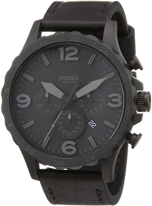 Fossil Nate Stainless Steel Quartz Chronograph Black/Black Leather Men's Watch