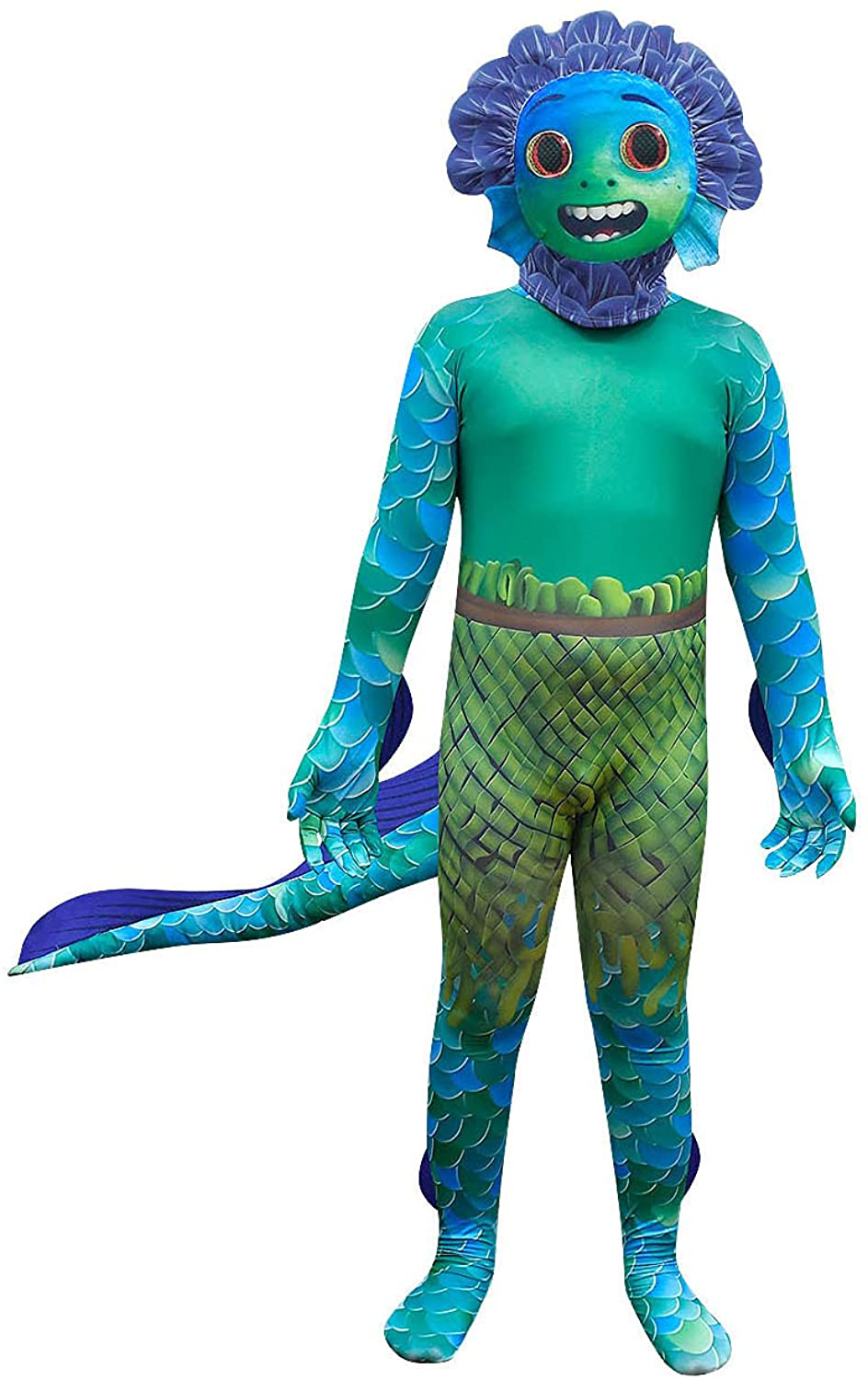 R-Cloud Luca Sea Monster Jumpsuit Bodysuit with Tail & Mask Kids Boys Girls Costume