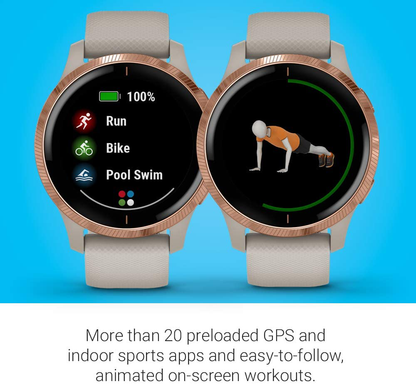 Garmin Venu GPS Bright Touchscreen Display Rose Gold with Tan Band Smartwatch