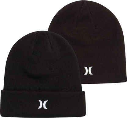 Hurley Black Icon Classic and Black Icon Cuffed Men's Beanie (2 Pack)