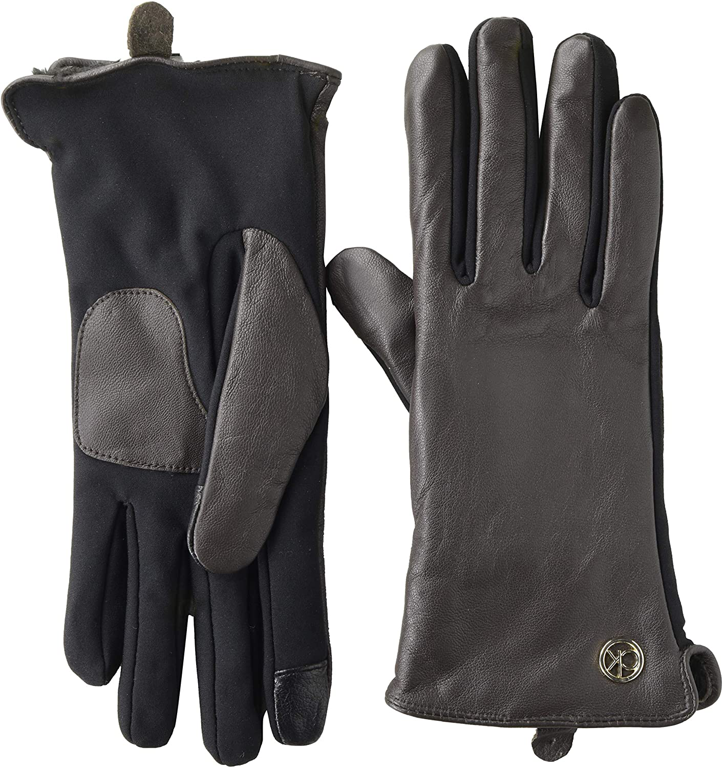 Calvin Klein Suede Leather Debossed Logo Ultra Chocolate Women's Gloves