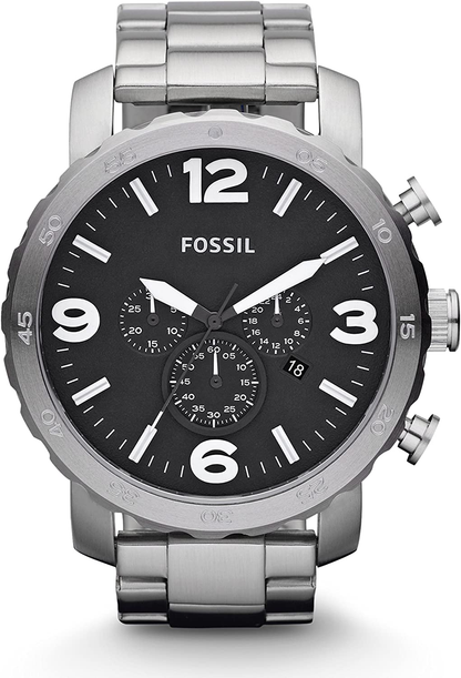 Fossil Men's Nate Silver Stainless Steel Quartz Chronograph Watch