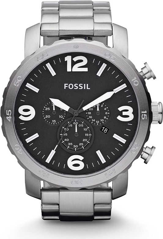 Fossil Men's Nate Silver Stainless Steel Quartz Chronograph Watch