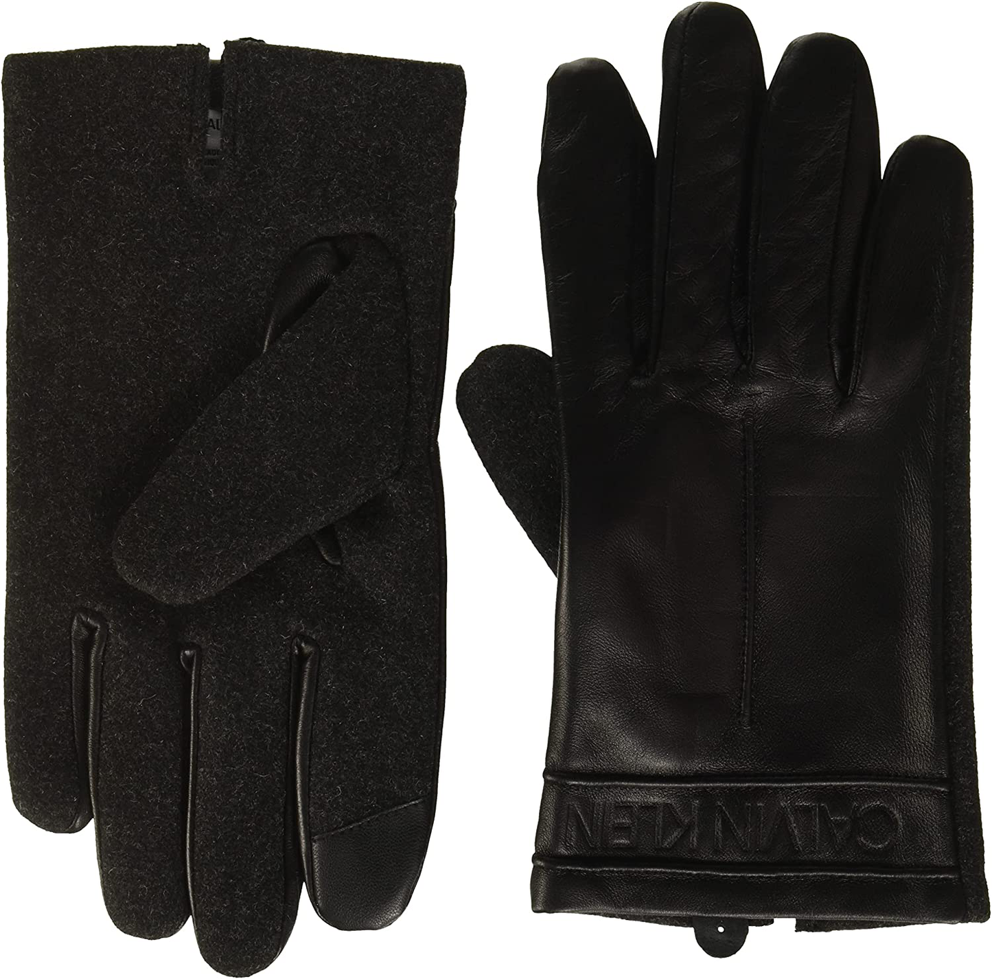 Calvin Klein Leather Charcoal Men's Gloves