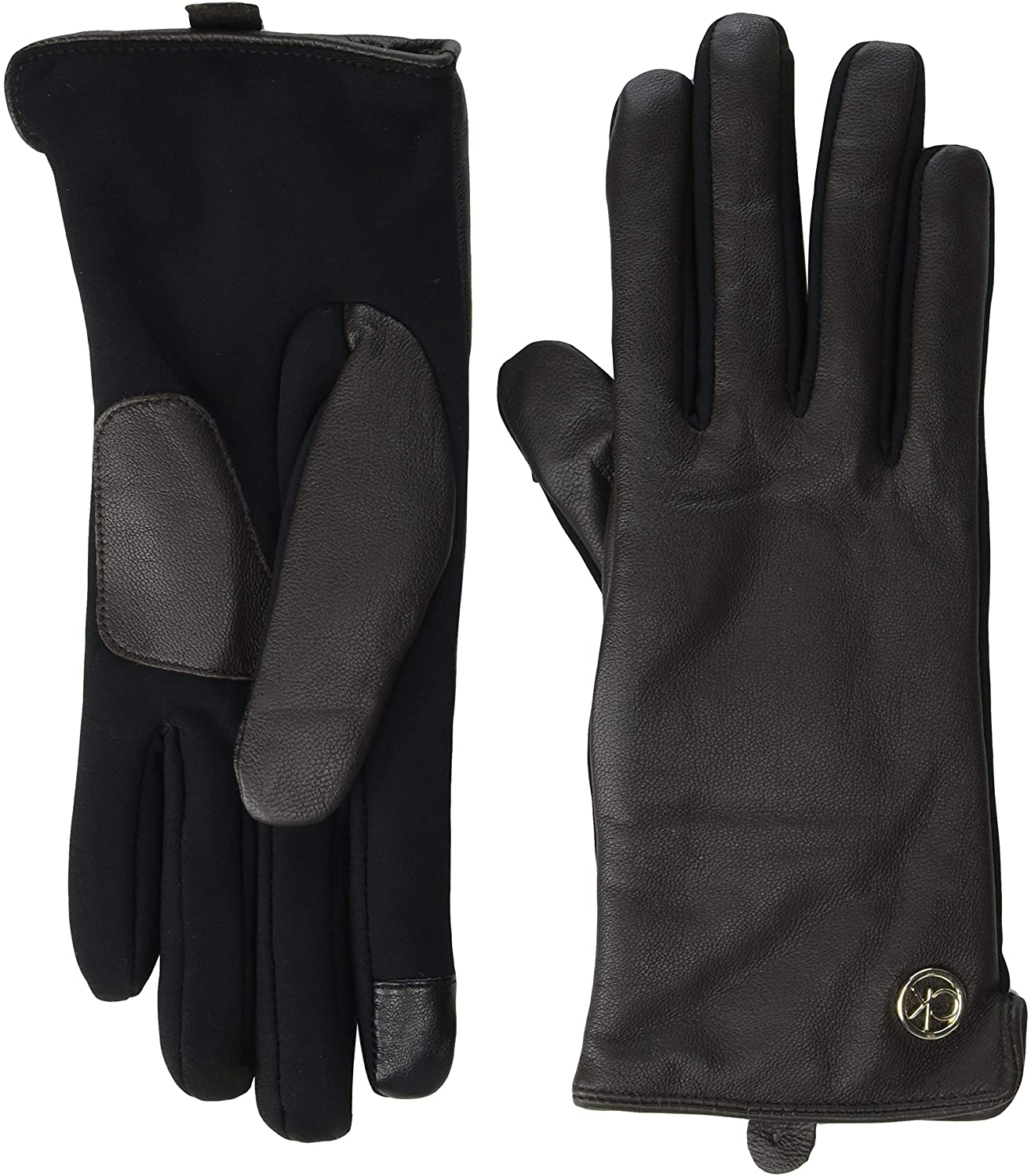 Calvin Klein Suede Leather Debossed Logo Deep Chocolate Women's Gloves