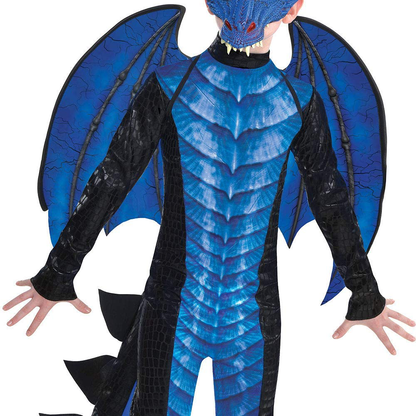 Amscan Black and Blue Dragon Boys Costume (Includes Jumpsuit, Mask, Tail and Wings)