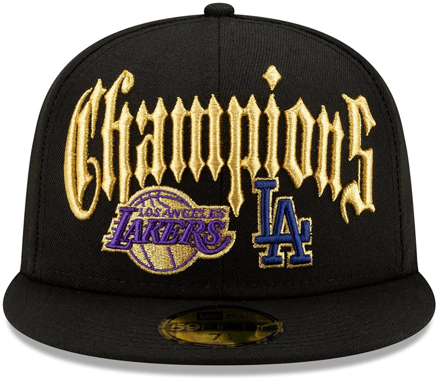 New Era 59FIFTY LA Los Angeles Dodgers Lakers Dual Champions Split 2020 Championships Black Gold Fitted Cap
