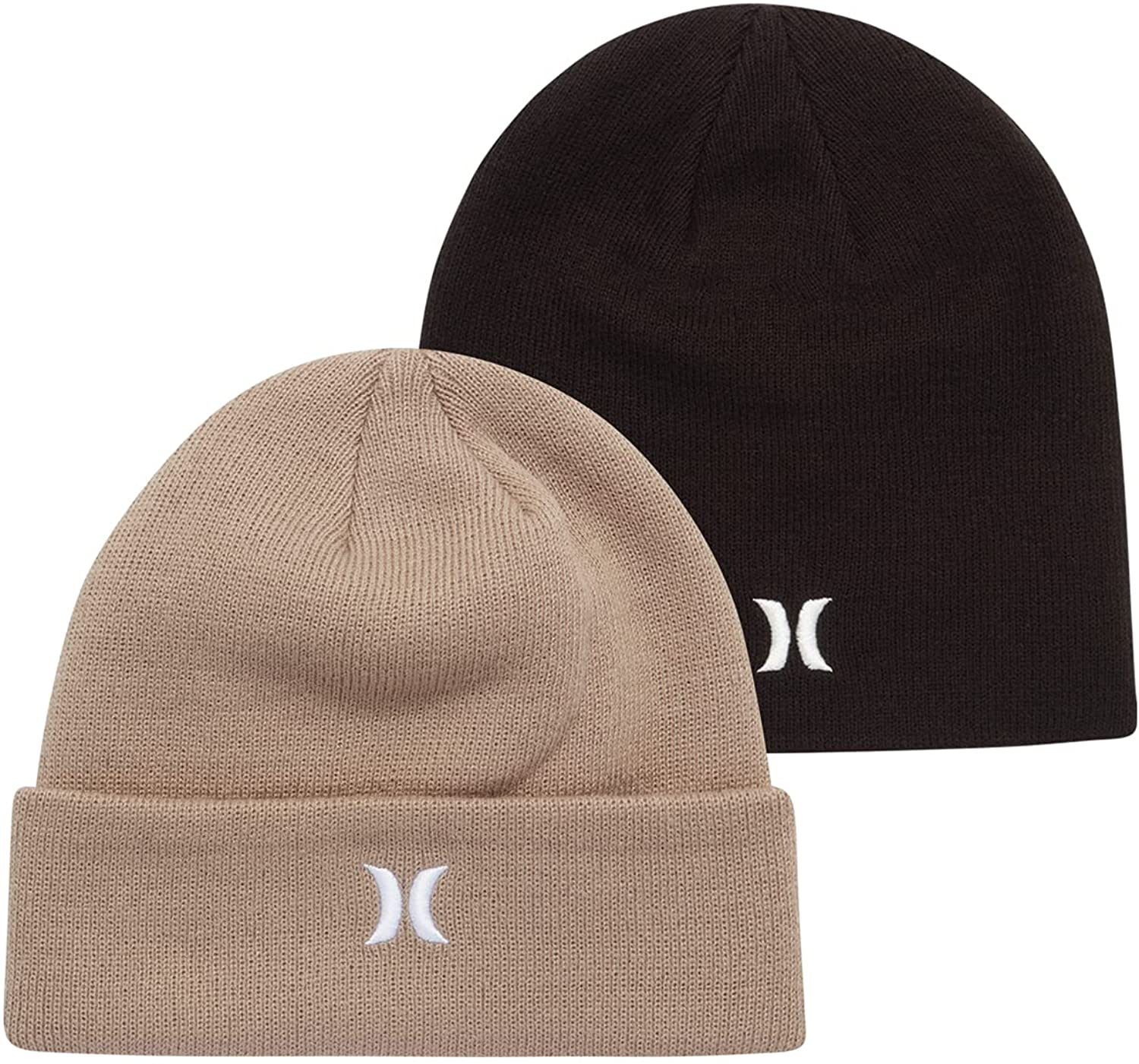 Hurley Black Icon Classic and Khaki Icon Cuffed Men's Beanie (2 Pack)