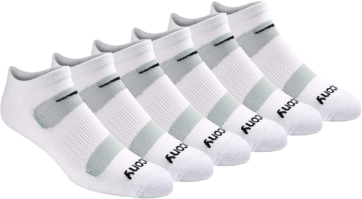 Saucony Mesh Comfort Fit Performance No-Show White Men's Socks (6 Pairs)