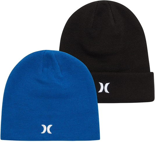 Hurley Blue Icon Classic and Black Icon Cuffed Men's Beanie (2 Pack)