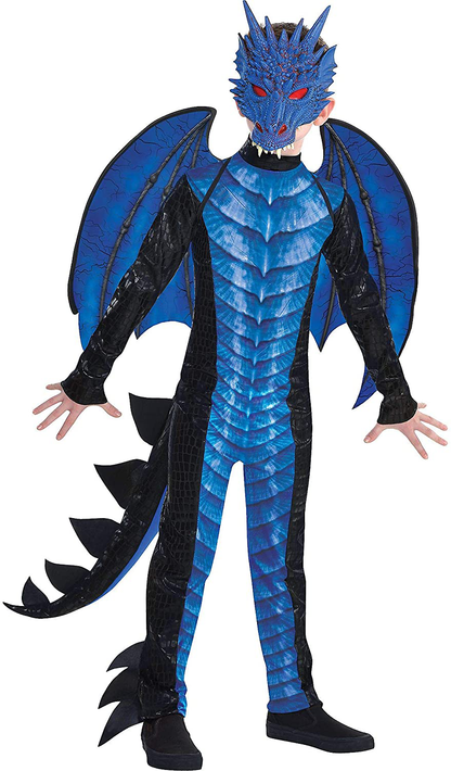 Amscan Black and Blue Dragon Boys Costume (Includes Jumpsuit, Mask, Tail and Wings)