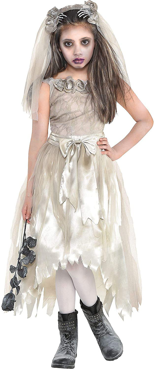 Amscan Crypt Bride Grey Costume (Medium - 8‑10 Years)