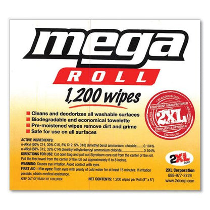2XL Gym Wipes Mega Roll Refill, 8 x 8, White, 1200-Roll, 2 Rolls-Carton TXL L420 - Becauze