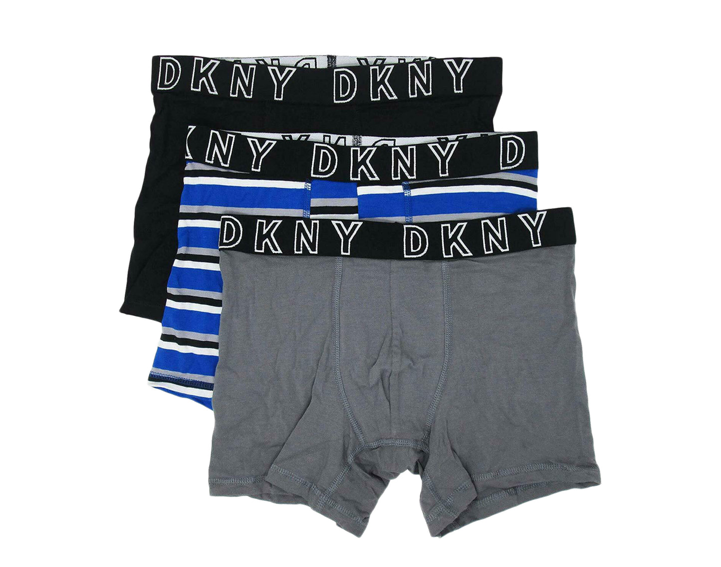 DKNY Cotton Stretch Boxer Briefs Black/Stripe/Lead Underwear (3 Pack) 3205552401-01292