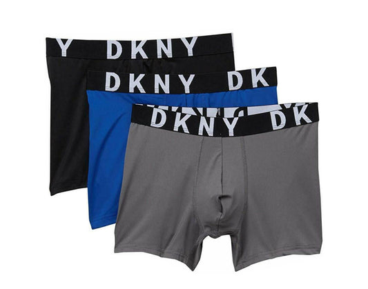 DKNY Microfiber Stretch Boxer Briefs Black/Lead/Vivid Underwear (3 Pack) 32M5430401-07721