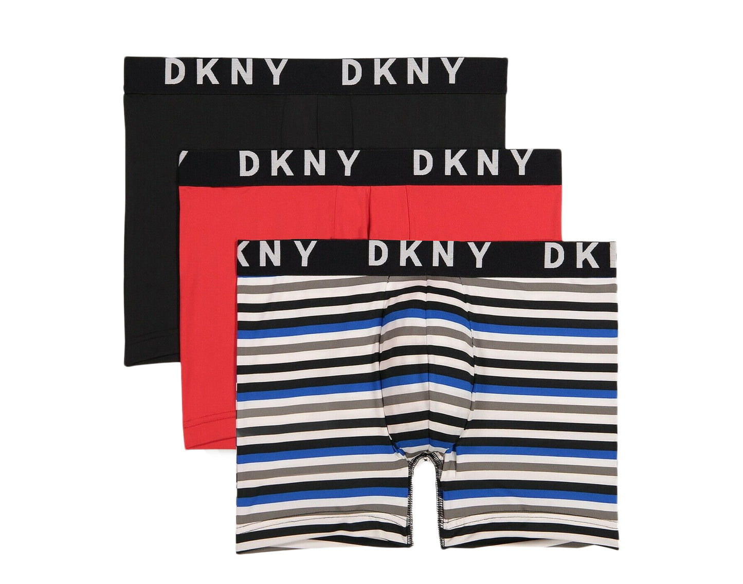 DKNY Microfiber Stretch Boxer Briefs Black/Toreador/Stripe Underwear (3 Pack) 32M5430401-46734