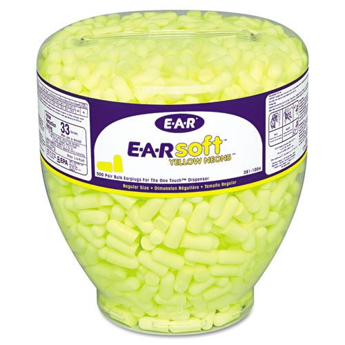 3M E-A-Rsoft Neon Tapered Earplug Refill, Cordless, Yellow, 500-Box 7000002305 - Becauze