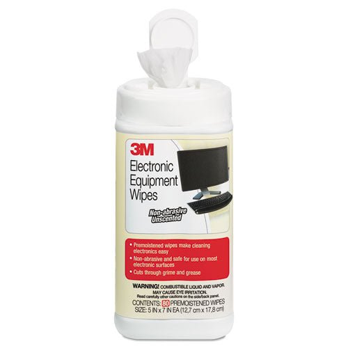 3M Electronic Equipment Cleaning Wipes, 5 1-2 x 6 3-4, White, 80-Canister CL610 - Becauze