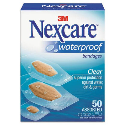 3M Nexcare Waterproof, Clear Bandages, Assorted Sizes, 50-Box 432-50-3 - Becauze