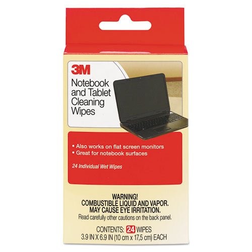 3M Notebook Screen Cleaning Wet Wipes, Cloth, 7 x 4, White, 24-Pack CL630 - Becauze