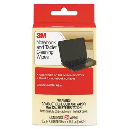 3M Notebook Screen Cleaning Wet Wipes, Cloth, 7 x 4, White, 24-Pack CL630 - Becauze